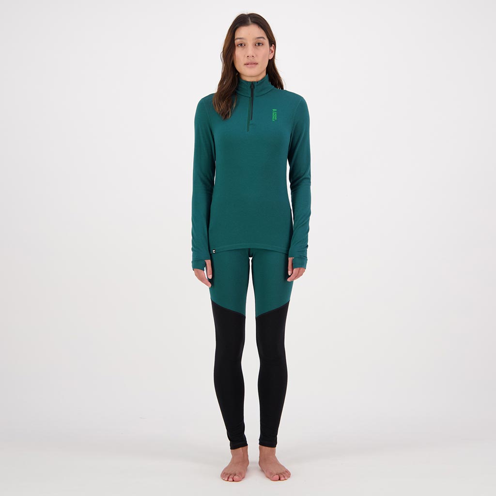 Mons Royale Womens Merino Flex 1/4 Zip Thermal Top - Evergreen